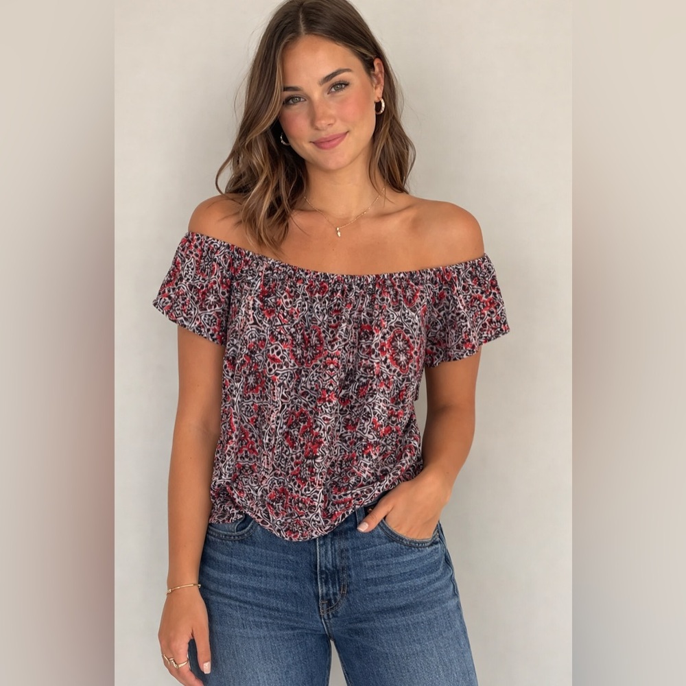 Roan & Ryan Floral Boho Off the Shoulder Shirt Size XS